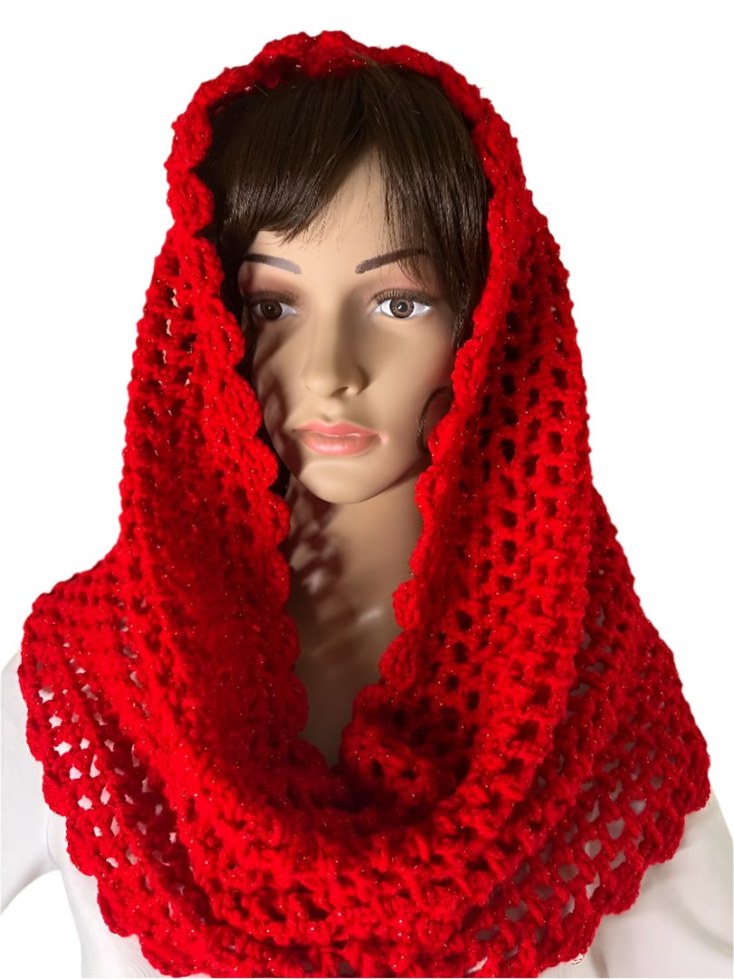 Crochet Infinity Loop Shawl Red