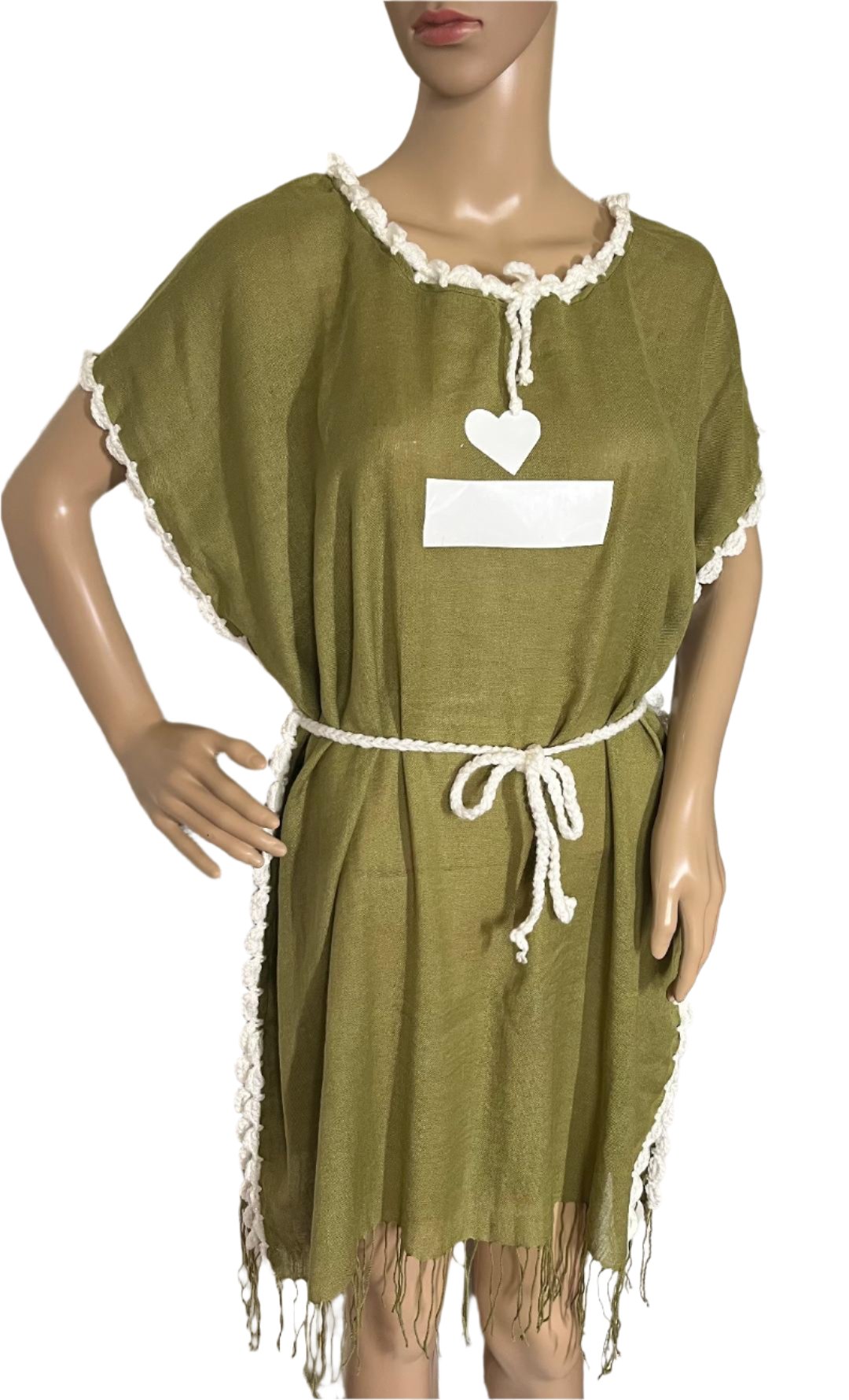 GREEN GRASS  DRESS  HEART PRINTED  AND KNITTED