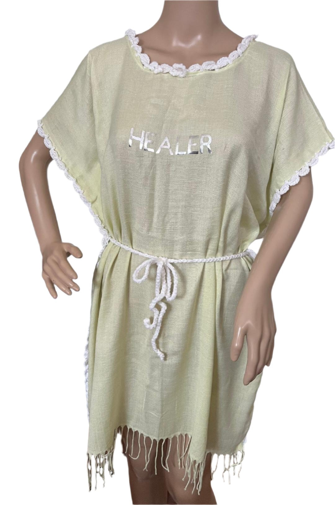 LIME DRESS  PRINTED HEALER  IN SILVER