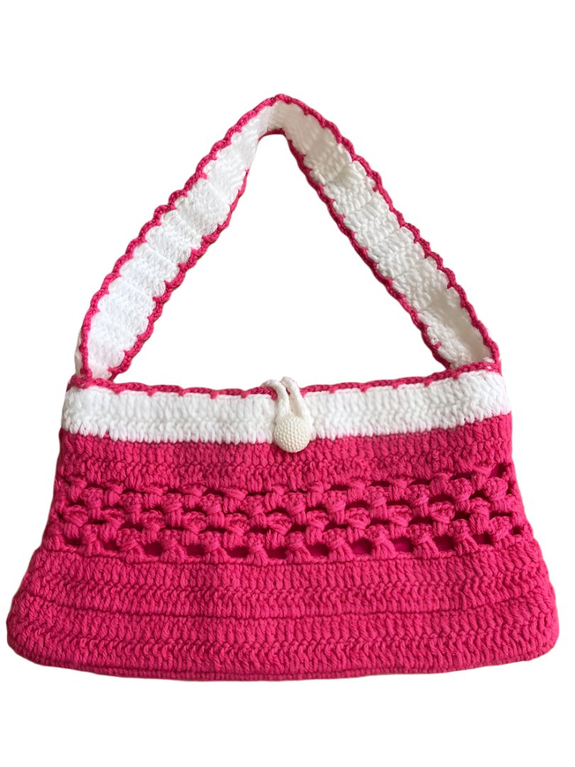 Crochet Hand Bag Pink  and White