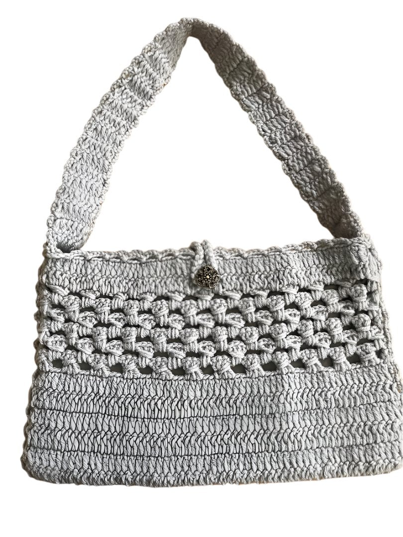 Crochet Hand Bag Medium Light Gray