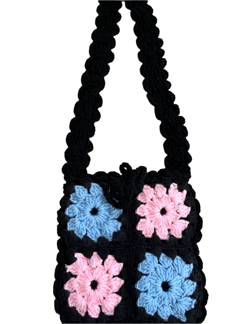 Crochet Crossbody Bag Black and Pink