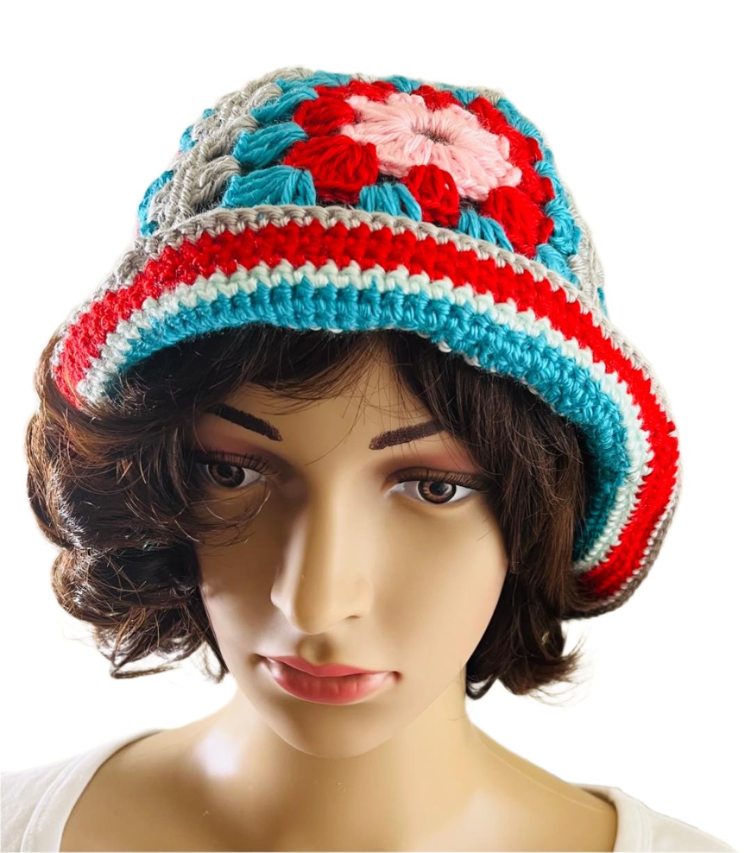 CROCHET HAT AND BEANIES SKY BLUE WITH DIFFERENT COLORS