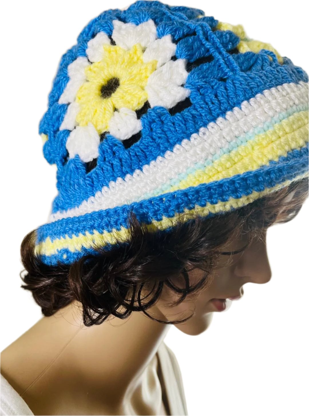 CROCHET HAT AND BEANIES BLUE WITH DIFFERENT COLORS