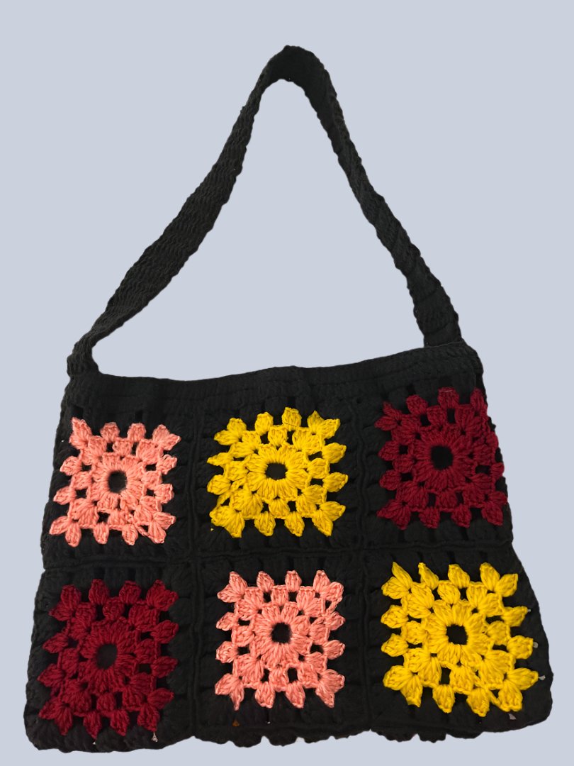 Crochet Hand Bag Black with Different Color