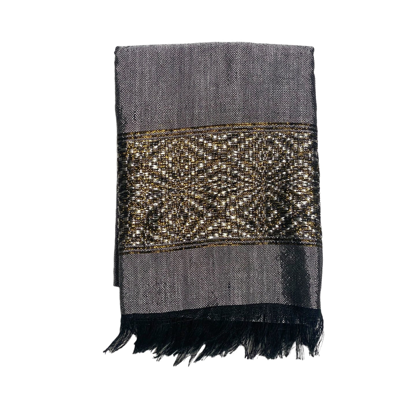 Ethiopian Scarf Silver with Black, White and Gold stripes