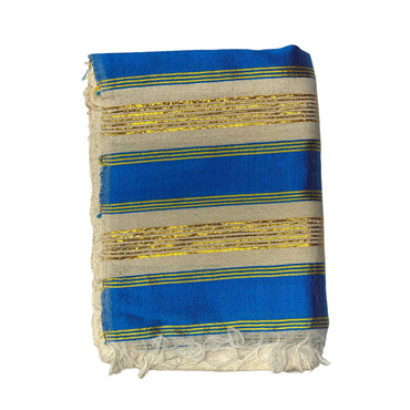 Blue  Gold and White Stripe Ethiopian Scarf