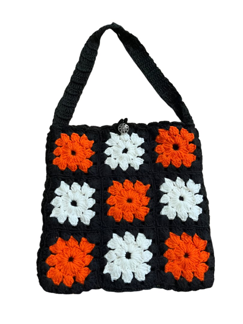 Crochet Hand Bag Tangerine with White and Black