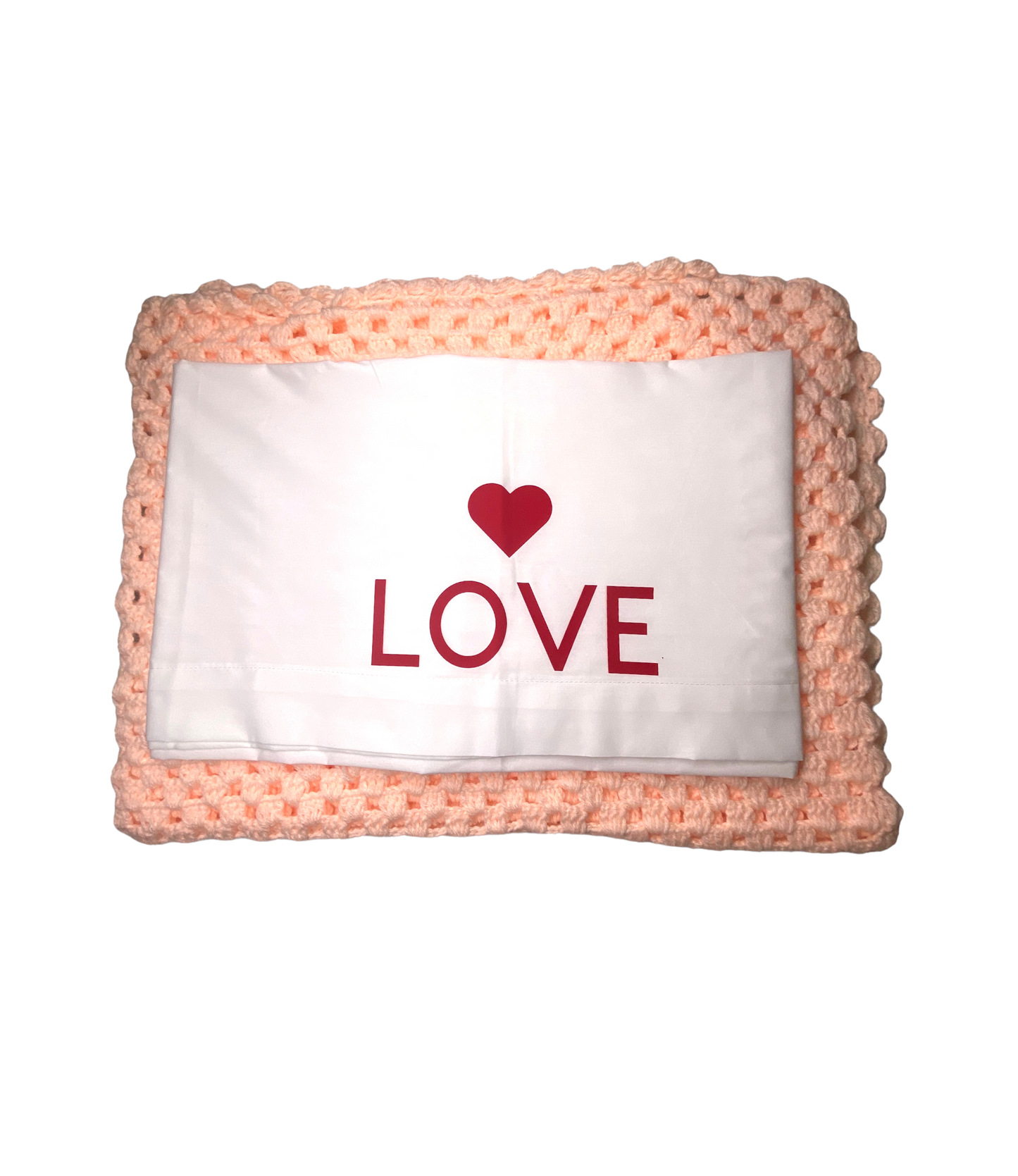Coral & White Love Baby Blanket with Bed Sheet