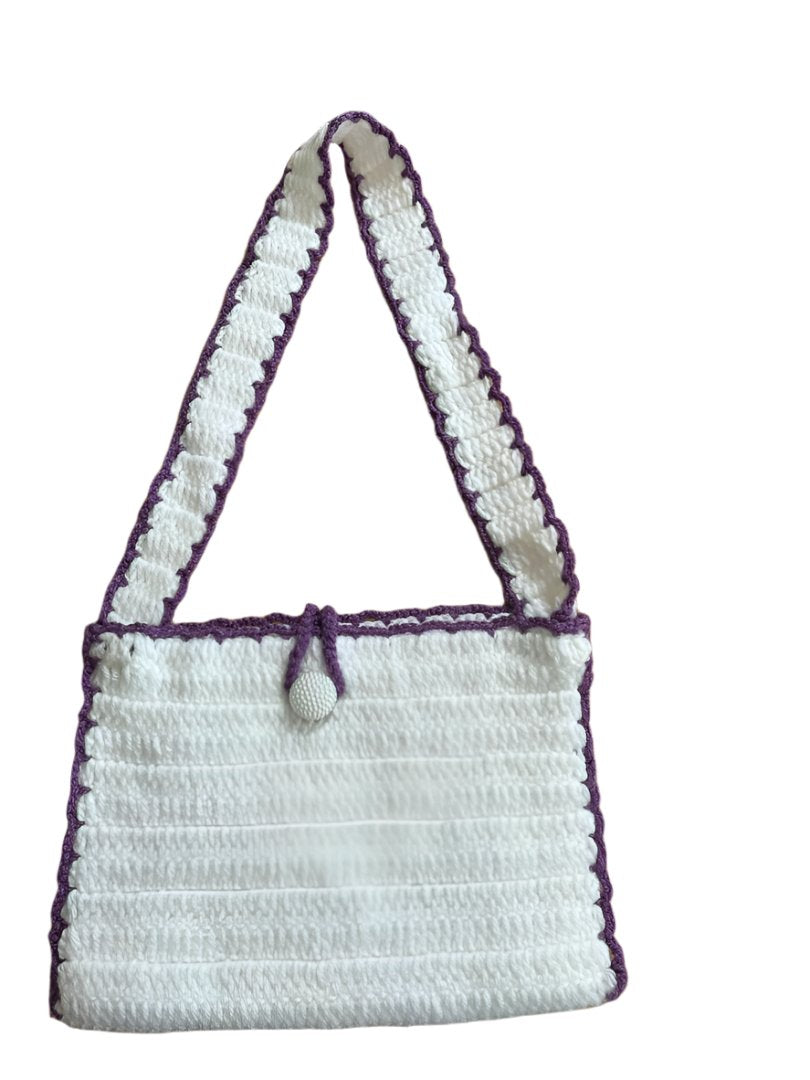 Crochet Hand Bag White & Purple