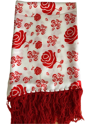 White and Red Rose Decorative Scarf